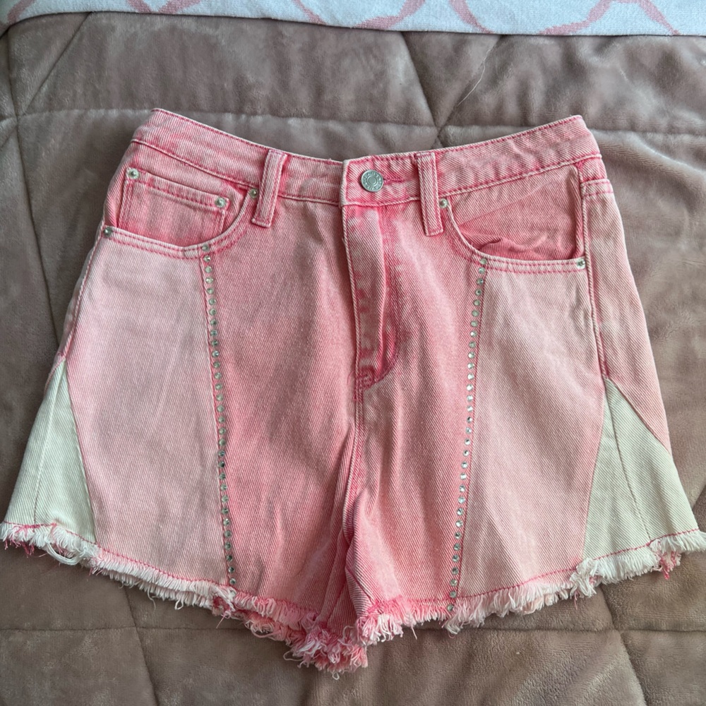 Lane 201 Rhinestone Colorblock Pink Jean Shorts
